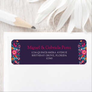 Etiqueta Dirección de Retorno de Quinceañera Floral Mexican
