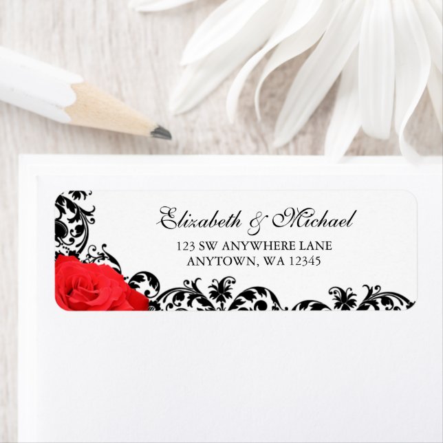 Etiqueta Dirección de retorno de Red Rose Black Flourish (In situ)