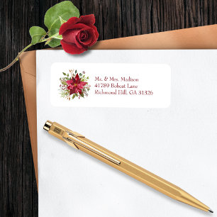 Etiqueta Dirección de retorno de Scarlet Red Poinsettia Flo