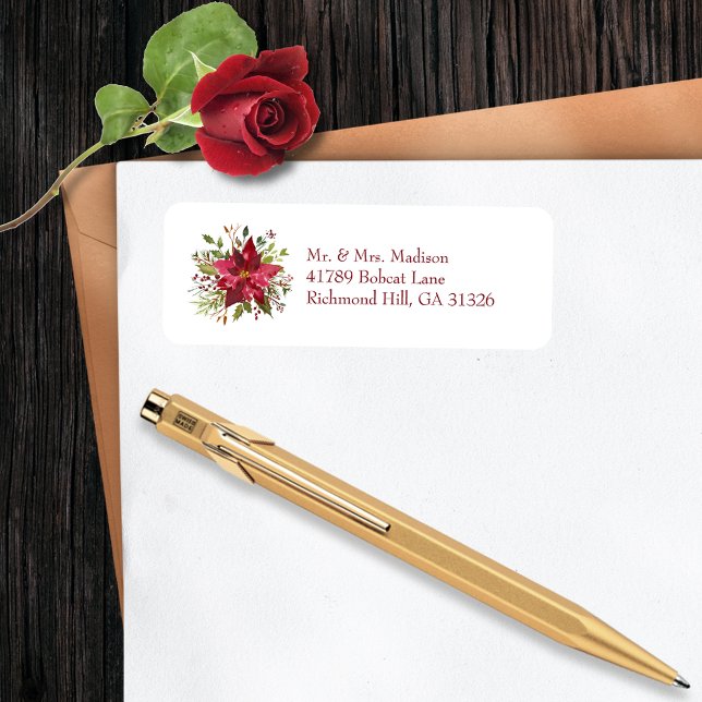 Etiqueta Dirección de retorno de Scarlet Red Poinsettia Flo (Subido por el creador)