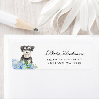 Etiqueta Dirección de retorno de Schnauzer Blue Hydrangea e