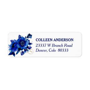 Etiqueta Dirección De Retorno De Swirl Floral Azul Moderno