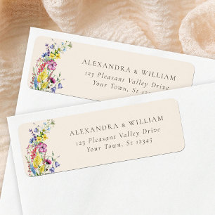 Etiqueta Dirección de retorno del Boda Beige Boho Wildflowe