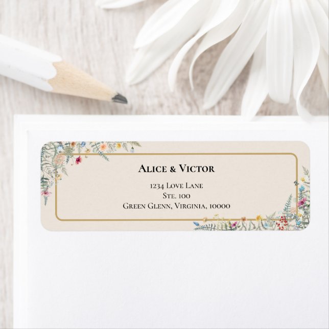 Etiqueta Dirección de retorno del Boda Boho Wildflower Fern (In situ)