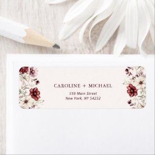 Etiqueta Dirección de retorno del Boda Burgundy Wildflower