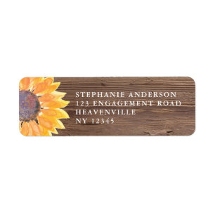 Etiqueta Dirección de retorno del Boda de girasol de madera