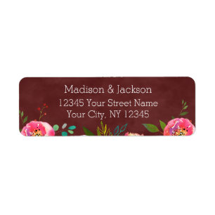 Etiqueta Dirección de retorno del Boda floral borgoñés de o