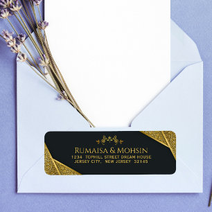 Etiqueta Dirección de retorno del Boda islámico elegante de