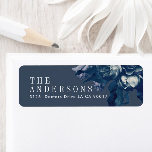 Etiqueta Dirección de retorno del Boda Navy Bouquet (In situ)