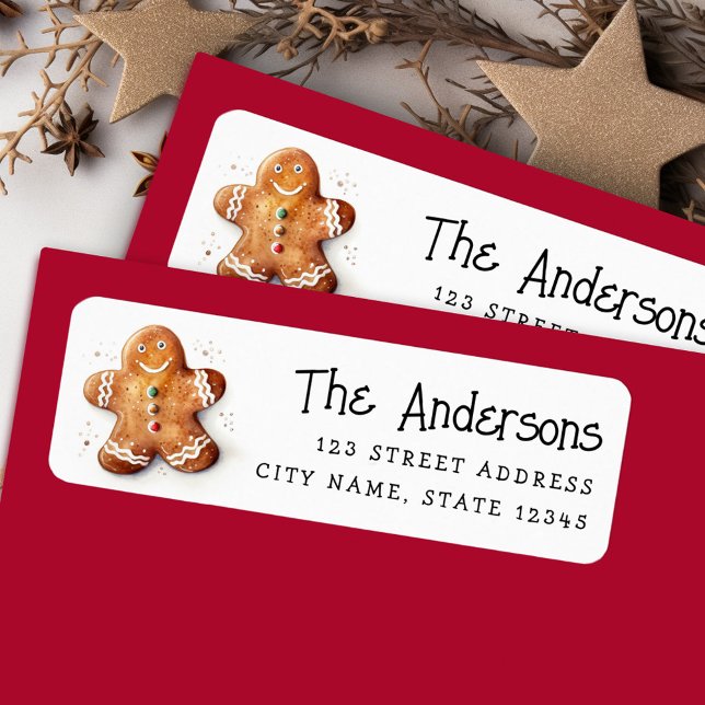 Etiqueta Dirección de retorno del hombre de jengibre (Cute dopey gingerbread man return address label)