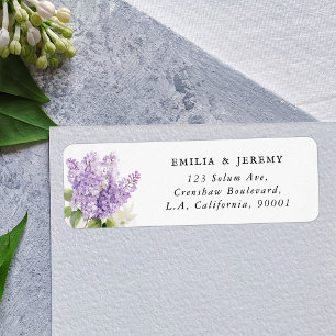 Etiqueta Dirección de Retorno Floral Lila Púrpura Acuarela