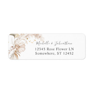 Etiqueta Dirección de retorno floral tropical beige de Boho