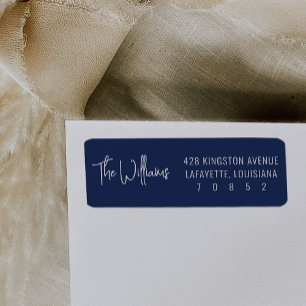 Etiqueta Dirección de retorno moderna de Navy Blue and Whit