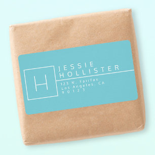 Etiqueta Dirección de retorno monogramada azul claro y blan