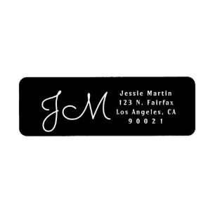 Etiqueta Dirección de retorno monogramada de script en blan