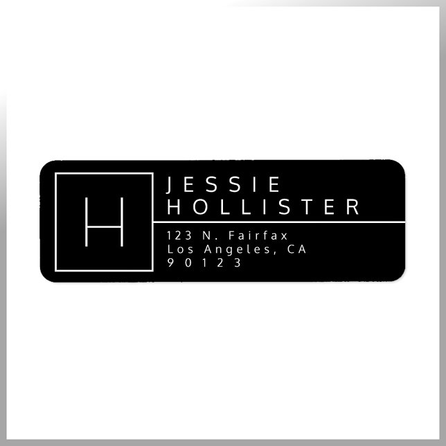 Etiqueta Dirección de retorno monogramada en blanco y negro (Subido por el creador)