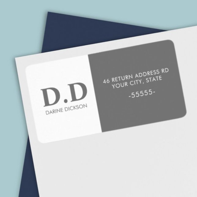 Etiqueta Dirección de retorno monogramada gris moderno (Subido por el creador)