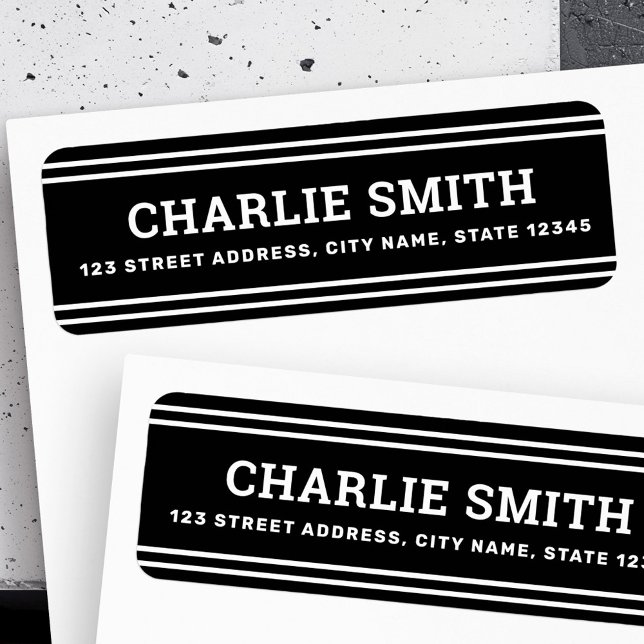 Etiqueta Dirección de retorno negra de líneas blancas moder (Modern white lines black return address label)