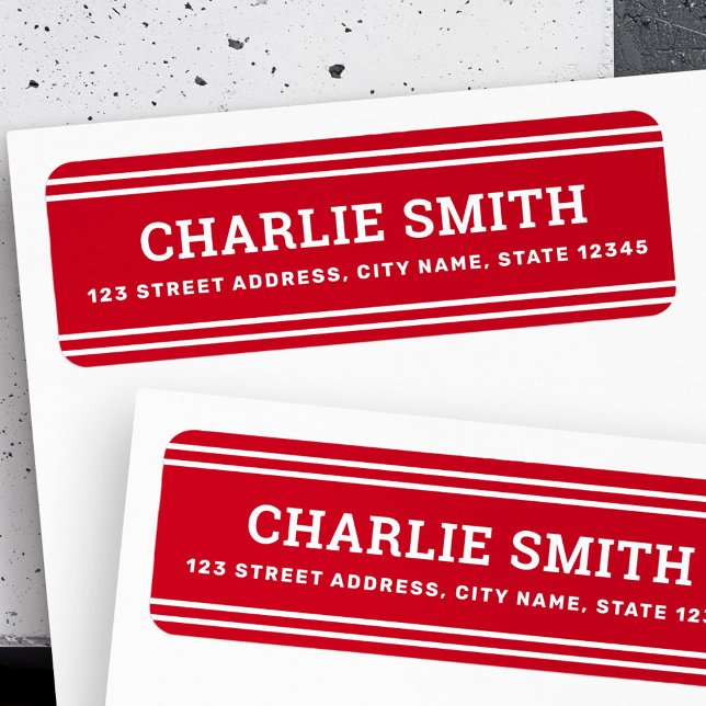 Etiqueta Dirección de retorno rojo de líneas blancas modern (Modern white lines red return address label)