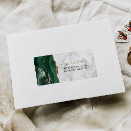 Etiqueta Dirección de RSVP de boda de mármol de ágata verde