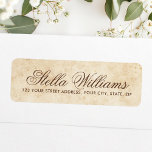 Etiqueta Dirección de script de caligrafía de pergamino env<br><div class="desc">Elegantes etiquetas de dirección de retorno con su nombre en un elegante tipo de letra de guión de caligrafía y la dirección de abajo en un fondo de papel vintage.</div>