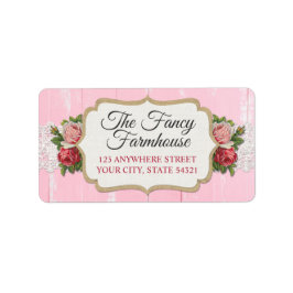 Etiqueta Dirección de Shabby Chic Rustic Wood Pink Floral R