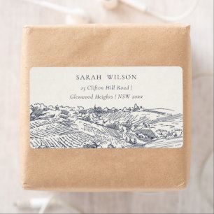 Etiqueta Dirección de sketch de montaña de invierno azul de