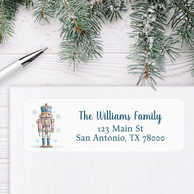 Etiqueta Dirección de vacaciones de cascanueces de Navidad (Christmas Nutcracker Return Address Sticker)