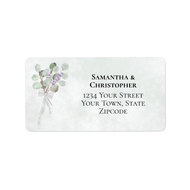 Etiqueta Dirección del Boda de Eucalyptus & Lavender Bouque (Frente)