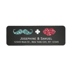 Etiqueta Dirección del Boda de Mustache and Kiss Chalkboard