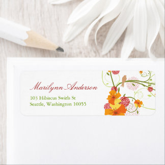 Etiqueta Dirección del Boda floral amarillo Hibiscus & Swal