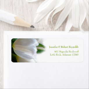 Etiqueta Dirección del Boda floral de los tulipanos blanco