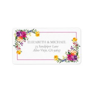 Etiqueta Dirección del Boda floral de moda Technicolor Boho
