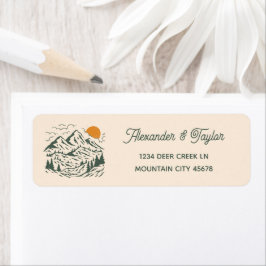 Etiqueta Dirección del Boda Green Retro Mountain Landscape