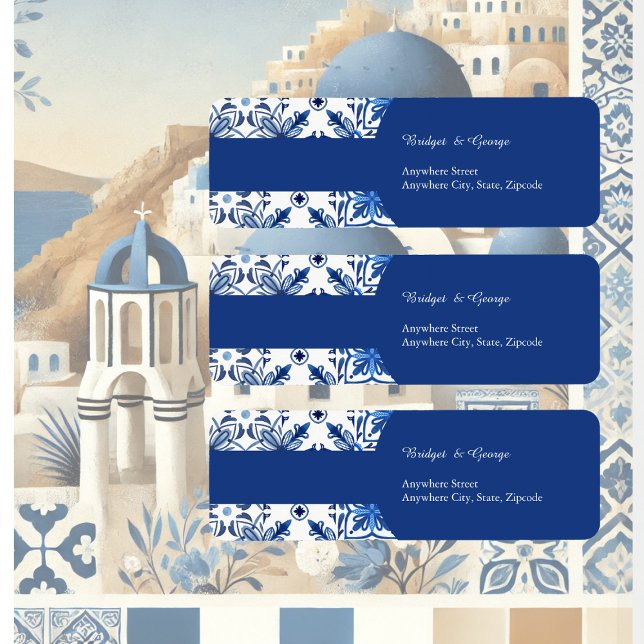 Etiqueta Dirección del Boda mediterráneo blanco y azul de S (Subido por el creador)