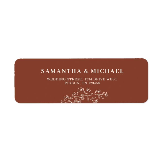 Etiqueta Dirección del Boda Terracotta Flower New Weds (Frente)