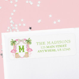 Etiqueta Dirección del Escudo de monograma color agua rosa 