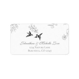 Etiqueta Dirección del jardín floral de aves y ramas de bon