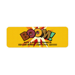 Etiqueta Dirección divertida de arte pop de cómic retro BOO