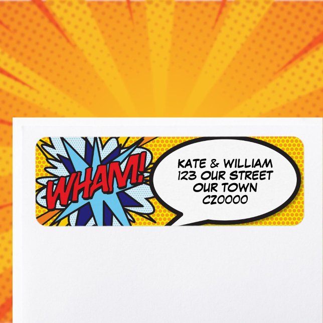 Etiqueta Dirección divertida de arte pop de cómic retro WHA (WHAM Fun Retro Comic Book Pop Art Address Label)