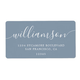 Etiqueta Dirección Dusty Blue Modern Script Return
