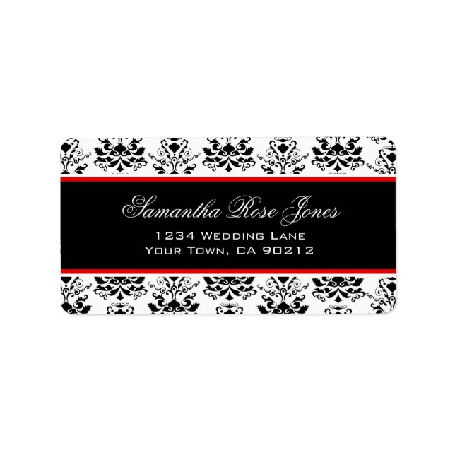 Etiqueta Dirección elegante de acento rojo blanco y negro D (Frente)