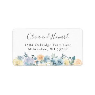 Etiqueta Dirección elegante floral azul pastel chic vainill