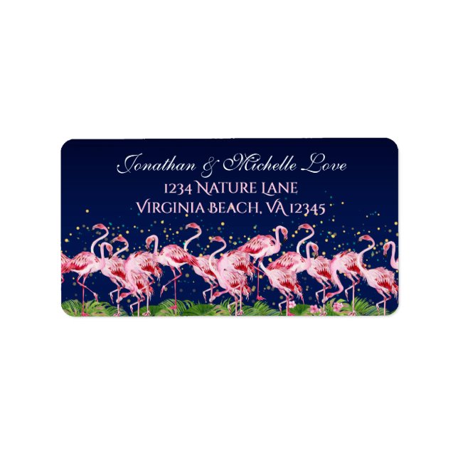 Etiqueta Dirección Flamingos Rosados Tropical Beach Flaming (Frente)