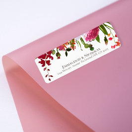 Etiqueta Dirección floral de coral rosa magenta Boda