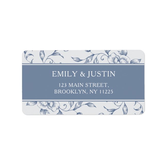 Etiqueta Dirección Floral Dusty Blue Elegant Wedding (Frente)