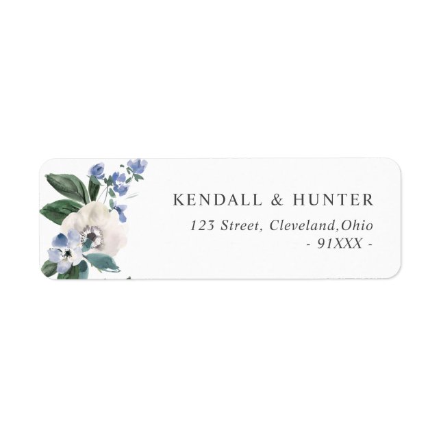 Etiqueta dirección floral pintada de azul y verde (Frente)