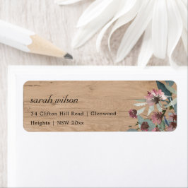 Etiqueta Dirección floral Rustic Wooden Wild Pink Eucalyptu
