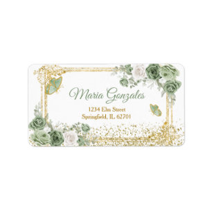 Etiqueta Dirección Gold Quinceañera Sage Green Crown