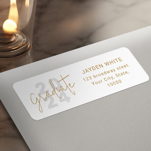 Etiqueta Dirección Gold Simple Modern Script Graduate Retur